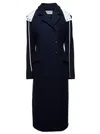 Ferragamo Long Blue Coat With Contrasting Detachable Hood In Wool Woman In Multicolor