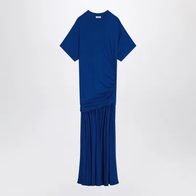 Ferragamo Long Blue Dress With Draping For Women