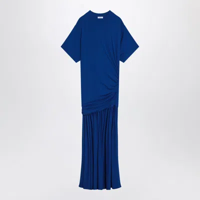 Ferragamo Long Blue Dress With Draping Women