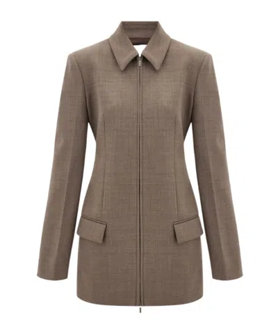 Ferragamo Zip-fastening Blazer In Brown