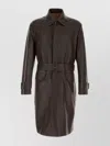 Ferragamo Long Leather Trench Coat With Belted Waist In Brown