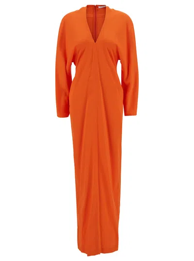 FERRAGAMO LONG ORANGE DRESS WITH KIMONO SLEEVES IN STRETCH VISCOSE WOMAN