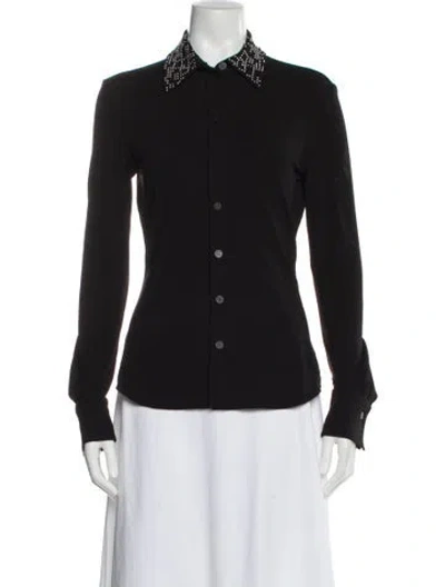 Pre-owned Ferragamo Long Sleeve Button-up Top In Black