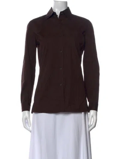 Pre-owned Ferragamo Long Sleeve Button-up Top In Brown