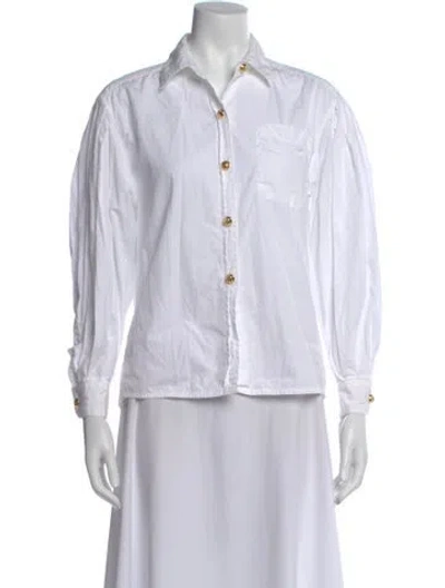 Pre-owned Ferragamo Long Sleeve Button-up Top In Neutral