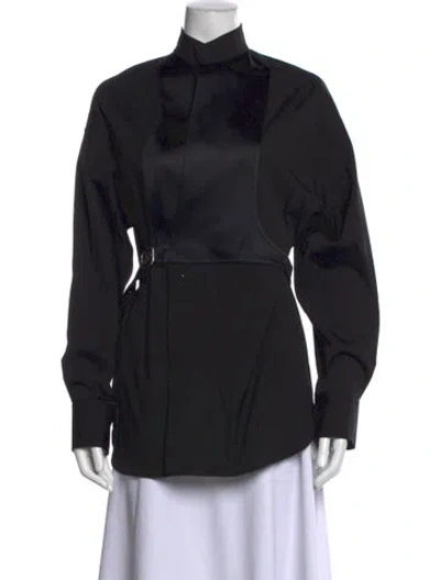 Pre-owned Ferragamo Long Sleeve Button-up Top W/ Tags In Black