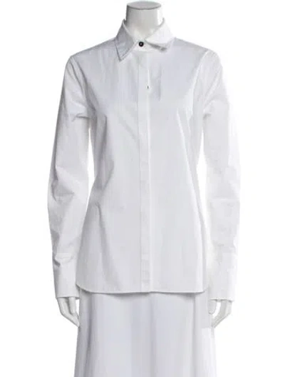 Pre-owned Ferragamo Long Sleeve Button-up Top In White