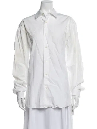Pre-owned Ferragamo Long Sleeve Button-up Top In White
