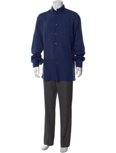 Pre-owned Ferragamo Long Sleeve Dress Shirt In Blue