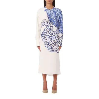 Ferragamo Long Sleeve Floral Print Midi Dress In White