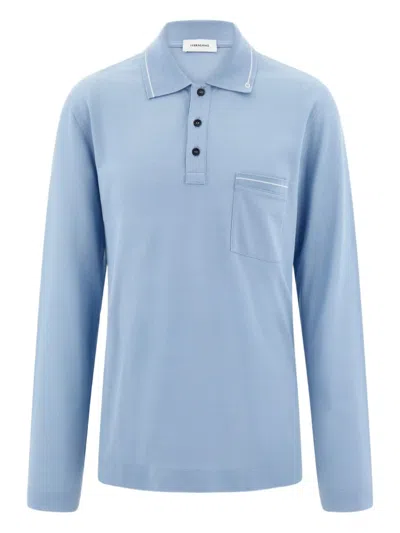 Ferragamo Long-sleeve Pocket Polo Shirt In Blue
