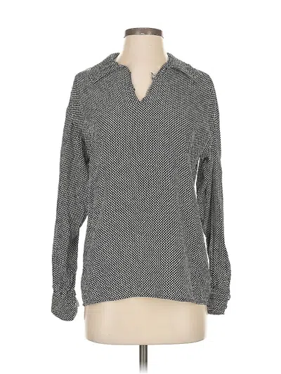 Pre-owned Ferragamo Long Sleeve Silk Top Black Houndstooth Pattern Collared Neckline Tops