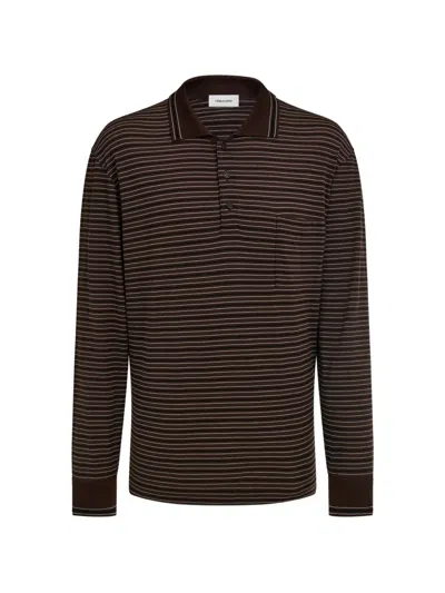Ferragamo Long-sleeve Striped Polo Shirt In Brown