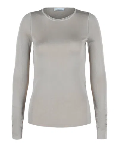 Ferragamo Fitted Long Sleeve Top With Round Neckline In Gray
