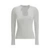 Ferragamo Rippled Neckline Long-sleeved Top In White