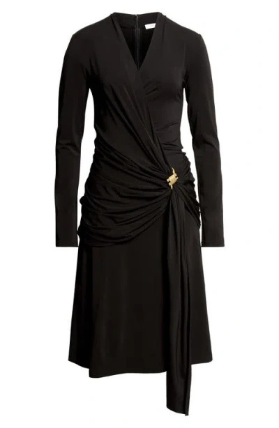 Ferragamo Long Sleeve Wrap Dress In Black