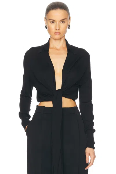 Ferragamo Long Sleeve Wrap Top In Nero