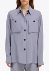 Ferragamo Long Sleeved Button-up Silk Shirt In Gray