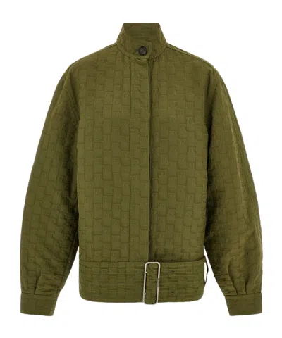 Ferragamo Long-sleeved Casual Jacket In Olive Green