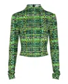 Ferragamo Long-sleeved Checkered Silk Shirt In Green