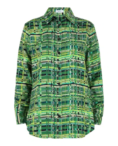 Ferragamo Long-sleeved Checkered Silk Shirt In Green