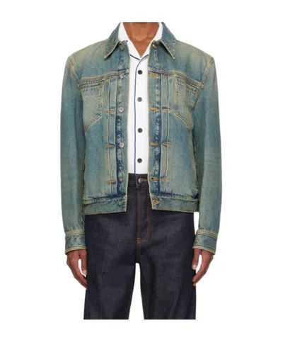 Ferragamo Long-sleeved Denim Coat In Black