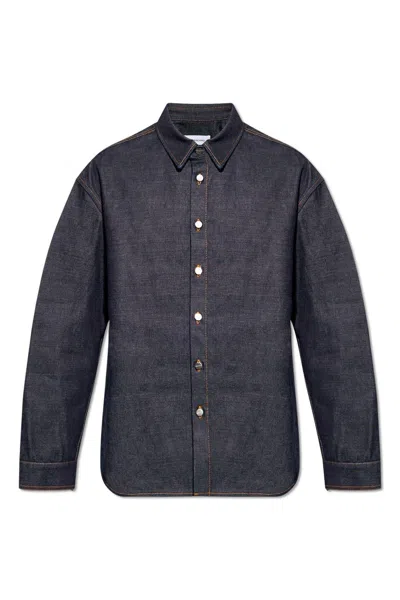 Ferragamo Long-sleeved Denim Shirt In Blue