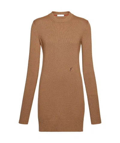 Ferragamo Woman Cashmere Mini Dress In Camel