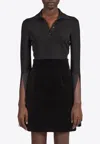 Ferragamo Long-sleeved Fringe Polo T-shirt In Black