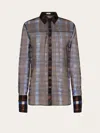 Ferragamo August Organza Check Button-front Shirt In Braun