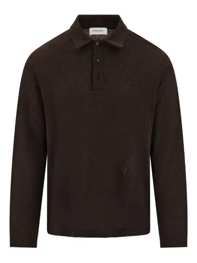 Ferragamo Long-sleeved Polo Shirt In Brown
