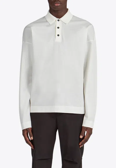 Ferragamo Long-sleeve Cotton Polo Shirt In White