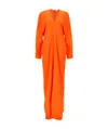 Ferragamo Long Sleeve Draped V-neckline Dress In Orange