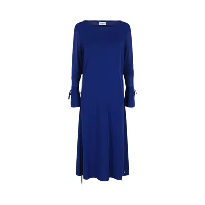 Pre-owned Ferragamo Long-sleeve Midi Dress 'blue' | Women's Size L