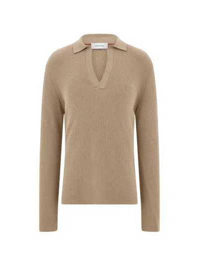 Ferragamo Polo Manche Longue Beige In Brown