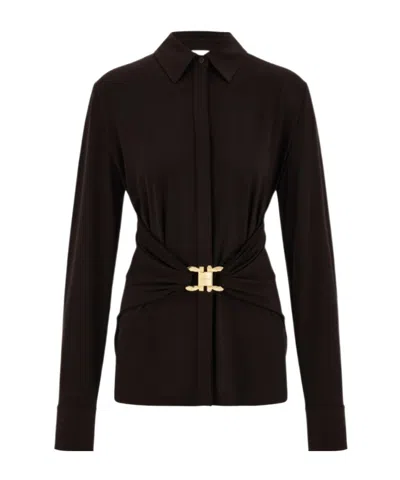 Ferragamo Shirt Top Long Sleeves Buttoned Cuffs In Black