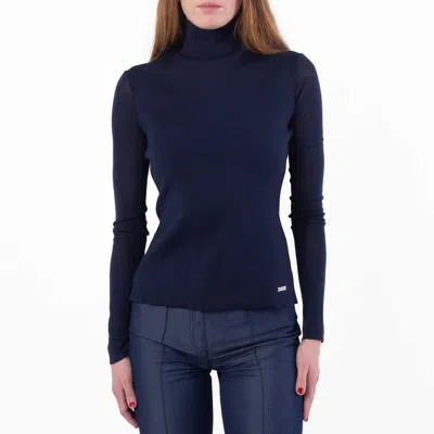 Ferragamo Long-sleeved Turtleneck Top In Blue