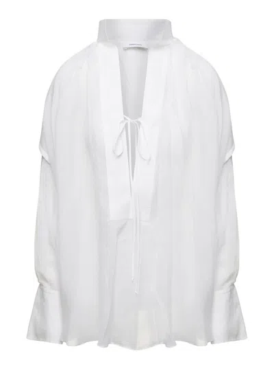 FERRAGAMO WHITE CAFTANO SHIRT IN SILK BLEND WOMAN