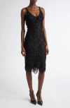 Ferragamo Crocheted Silk-blend Midi Halter Dress In Nero