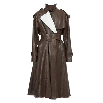 Ferragamo Loose Fit Nappa Trench Coat In Brown