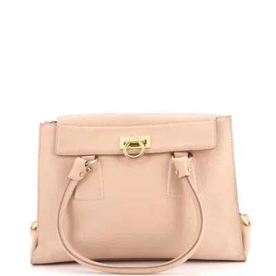Ferragamo Lotty Satchel Leather Medium In Beige