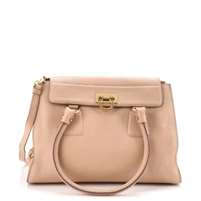 Ferragamo Lotty Satchel Leather Medium In Sand