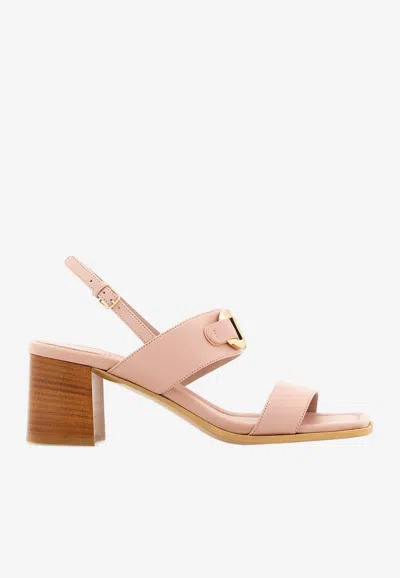 Ferragamo Lou 55 Slingback Leather Sandals In Pink