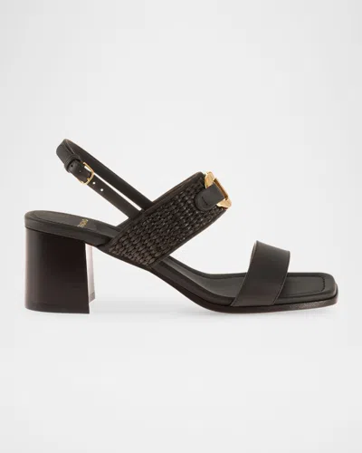 Ferragamo Lou Gancini Bit Raffia Leather Sandals