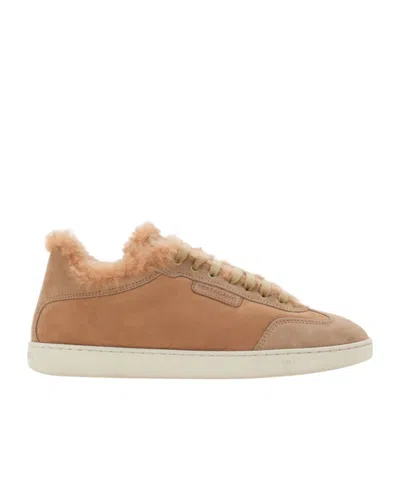 FERRAGAMO LOW CUT SNEAKER WITH SHEARLING DETAIL