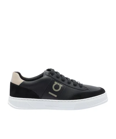 Ferragamo Low-top Sneaker With Gancini Detail In Black