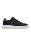 Ferragamo Low Top Sneaker With Gancini Ornament In Black