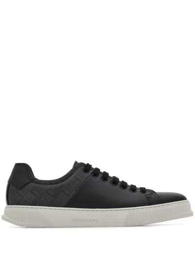Ferragamo Man Trainers Lead Size 9.5 Soft Leather In Black
