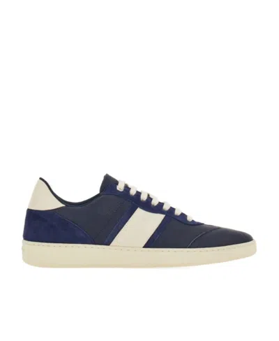 Ferragamo Achille Logo Leather Sneakers In Blue Marine
