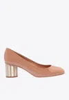 Ferragamo Lucca 55 Patent Leather Pumps In Blush